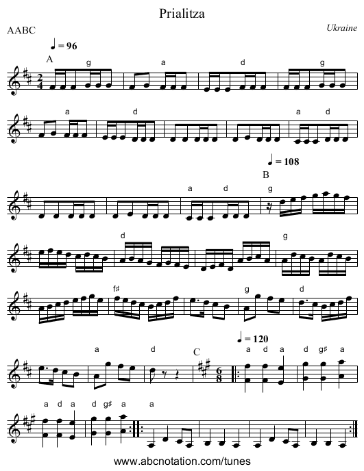 Prialitza - staff notation