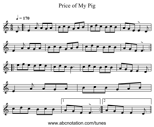 Price of My Pig - staff notation