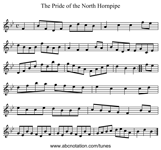 Pride of the North Hornpipe, The - staff notation