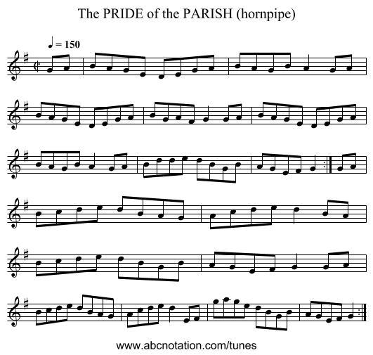 PRIDE of the PARISH (hornpipe), The - staff notation