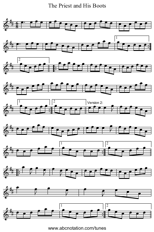 Priest and His Boots, The - staff notation
