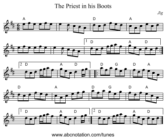 Priest in his Boots, The - staff notation