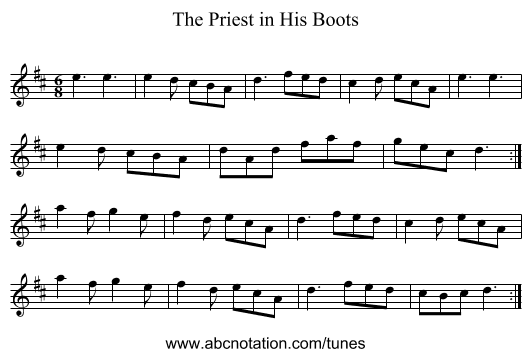 Priest in His Boots, The - staff notation