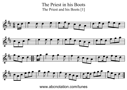 Priest in his Boots, The - staff notation