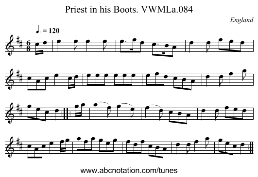 Priest in his Boots. VWMLa.084 - staff notation
