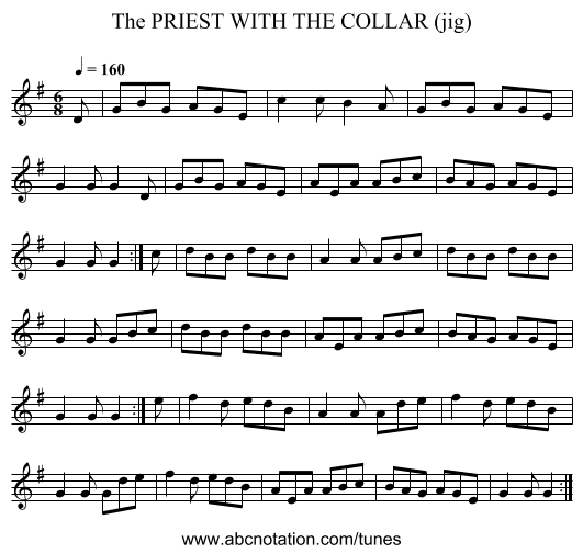 PRIEST WITH THE COLLAR (jig), The - staff notation