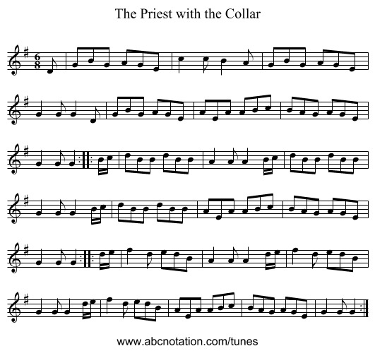 Priest with the Collar, The - staff notation