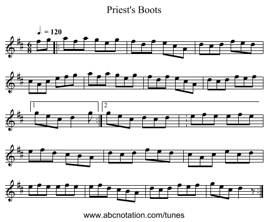 Priest's Boots - staff notation