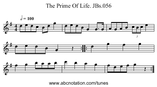 Prime Of Life. JBs.056, The - staff notation