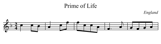 Prime of Life - staff notation