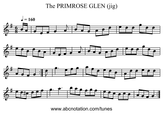 PRIMROSE GLEN (jig), The - staff notation