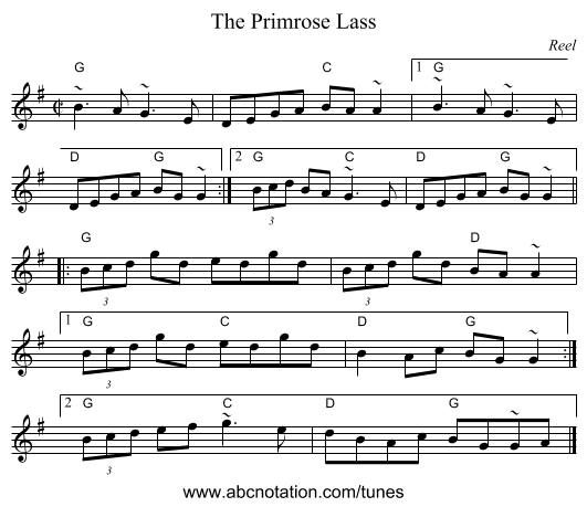 Primrose Lass, The - staff notation