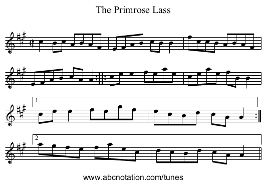 Primrose Lass, The - staff notation