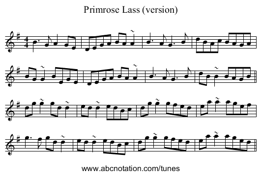 Primrose Lass (version) - staff notation