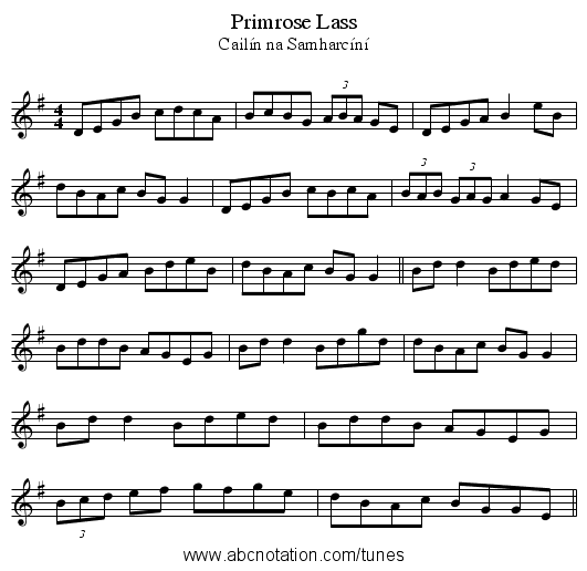 Primrose Lass - staff notation