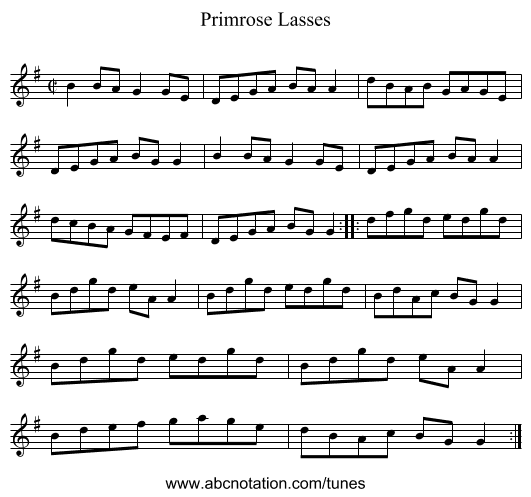 Primrose Lasses - staff notation