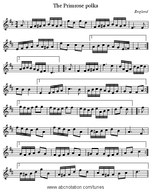Primrose polka, The - staff notation