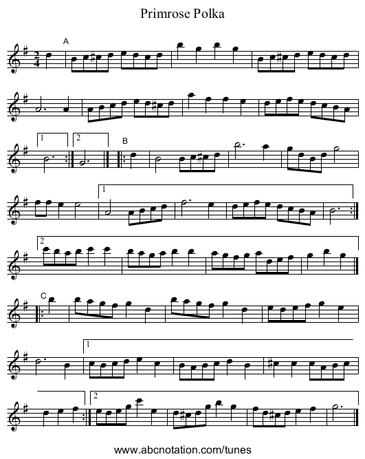 Primrose Polka - staff notation