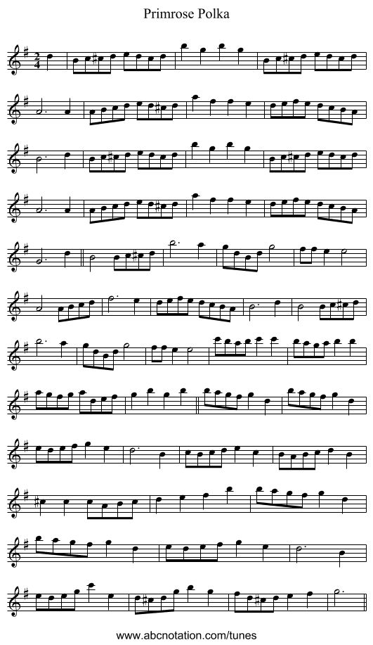 Primrose Polka - staff notation