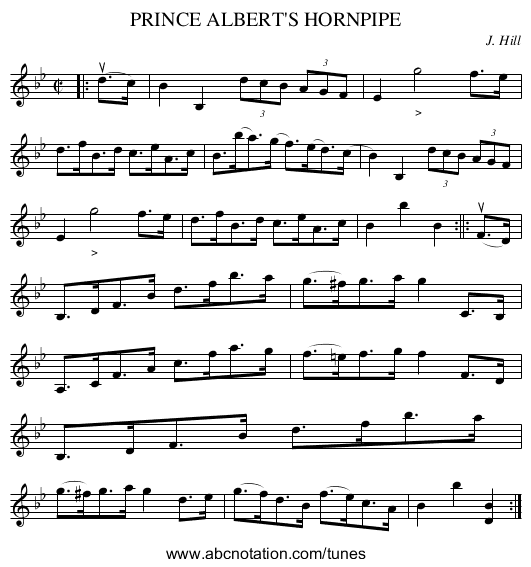 PRINCE ALBERT'S HORNPIPE - staff notation