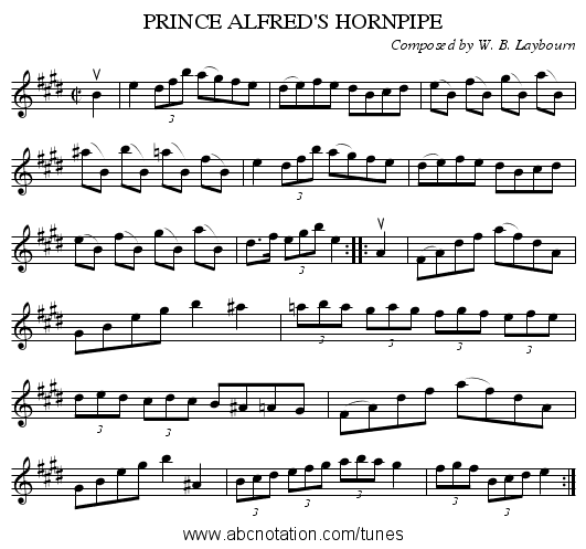PRINCE ALFRED'S HORNPIPE - staff notation