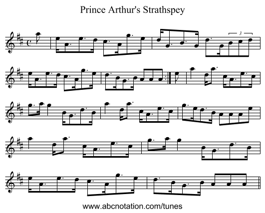 Prince Arthur's Strathspey - staff notation