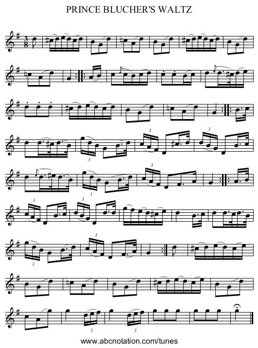 PRINCE BLUCHER'S WALTZ - staff notation