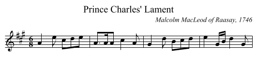 Prince Charles' Lament - staff notation