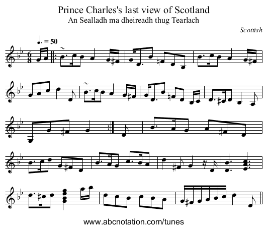 Prince Charles's last view of Scotland - staff notation