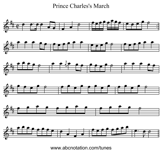Prince Charles's March - staff notation