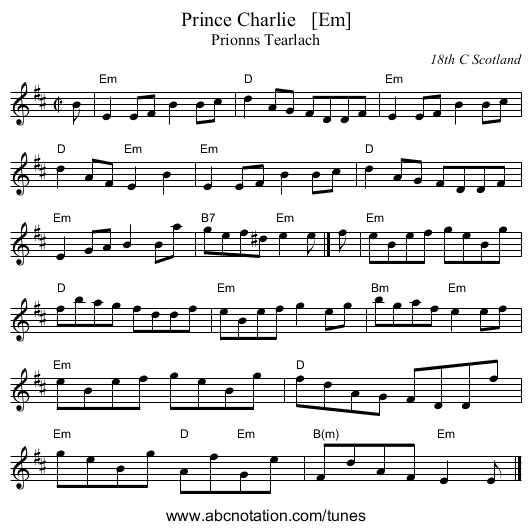 Prince Charlie   [Em] - staff notation