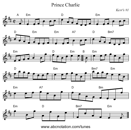 Prince Charlie - staff notation