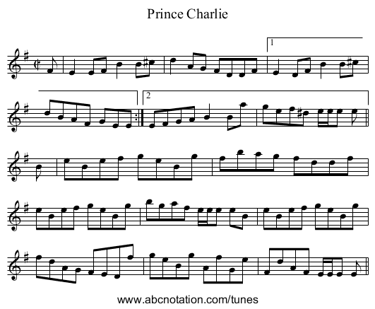 Prince Charlie - staff notation