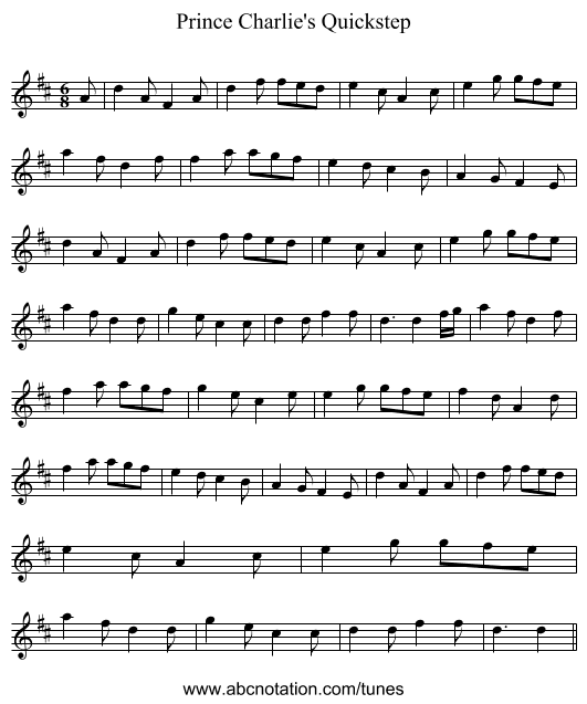 Prince Charlie's Quickstep - staff notation