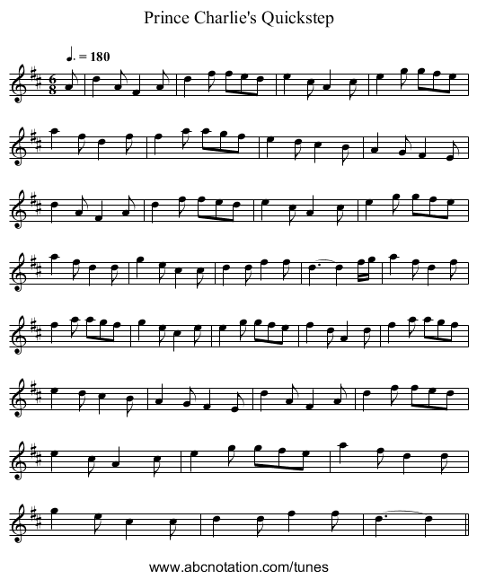 Prince Charlie's Quickstep - staff notation