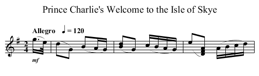 Prince Charlie's Welcome to the Isle of Skye - staff notation