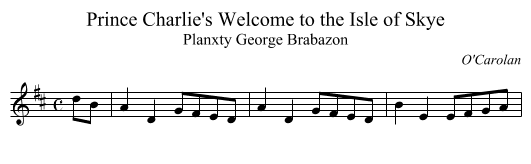Prince Charlie's Welcome to the Isle of Skye - staff notation