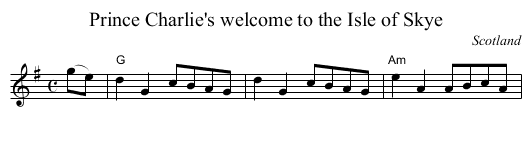 Prince Charlie's welcome to the Isle of Skye - staff notation