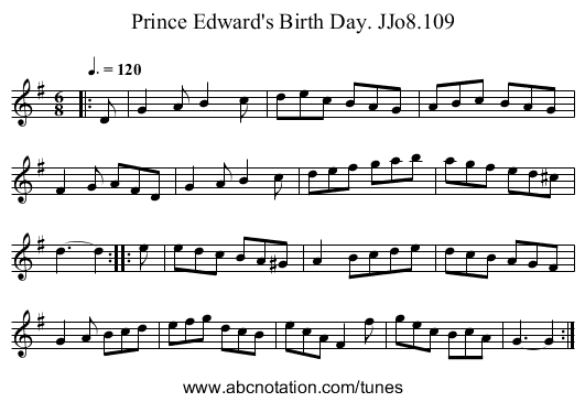 Prince Edward's Birth Day. JJo8.109 - staff notation