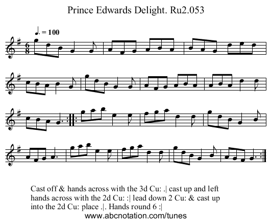 Prince Edwards Delight. Ru2.053 - staff notation