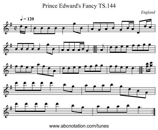 Prince Edward's Fancy TS.144 - staff notation
