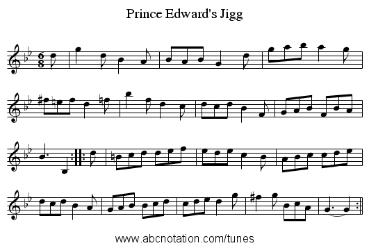 Prince Edward's Jigg - staff notation