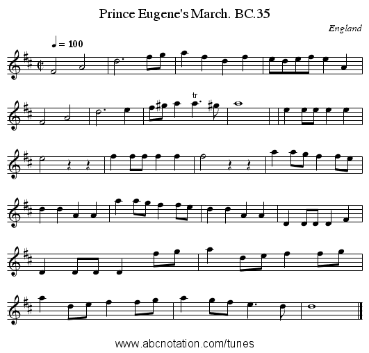 Prince Eugene's March. BC.35 - staff notation