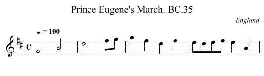 Prince Eugene's March. BC.35 - staff notation