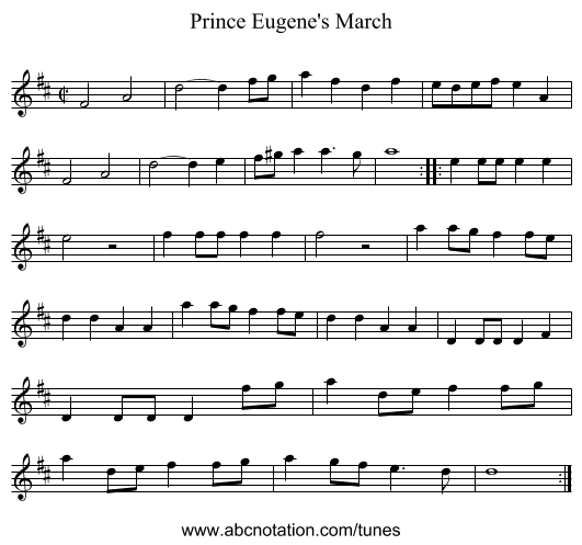 Prince Eugene's March - staff notation