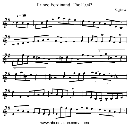 Prince Ferdinand. ThoH.043 - staff notation