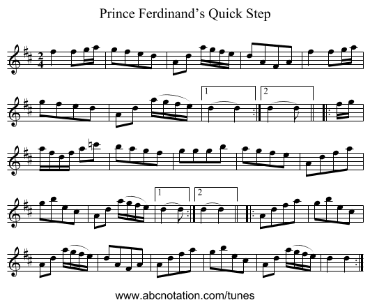 Prince Ferdinand’s Quick Step - staff notation