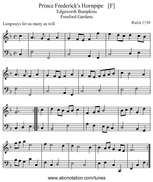 Prince Frederick's Hornpipe   [F] - staff notation