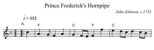 Prince Frederick's Hornpipe - staff notation