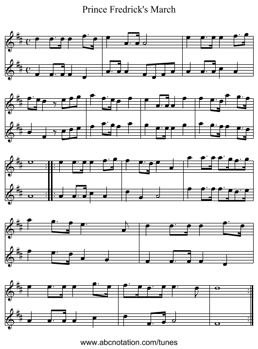 Prince Fredrick's March - staff notation